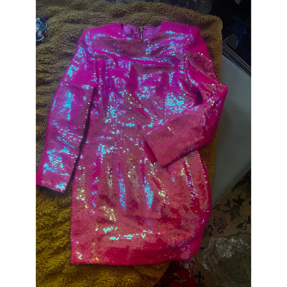 Women's CATCHALL Pink Sequin Long Sleeve Mini Dress S - Picture 7 of 9
